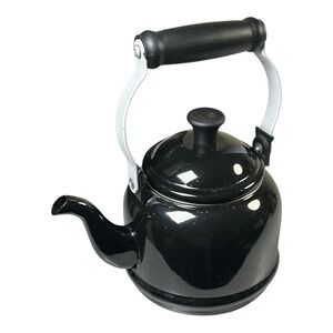 Le Creuset Demi Tea Kettle Pot 1.25 Qt Black Enamel Steel Open Pour